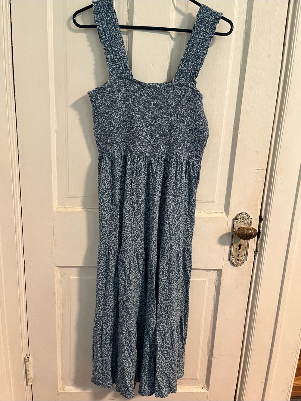 Aerie Blue Floral Smocked Midi Dress